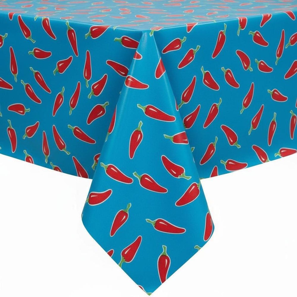 Protecttable - Mexicaans tafelzeil Chiles rood op blauw 120x330cm - Tafelkleed Afwasbaar - Kunststof