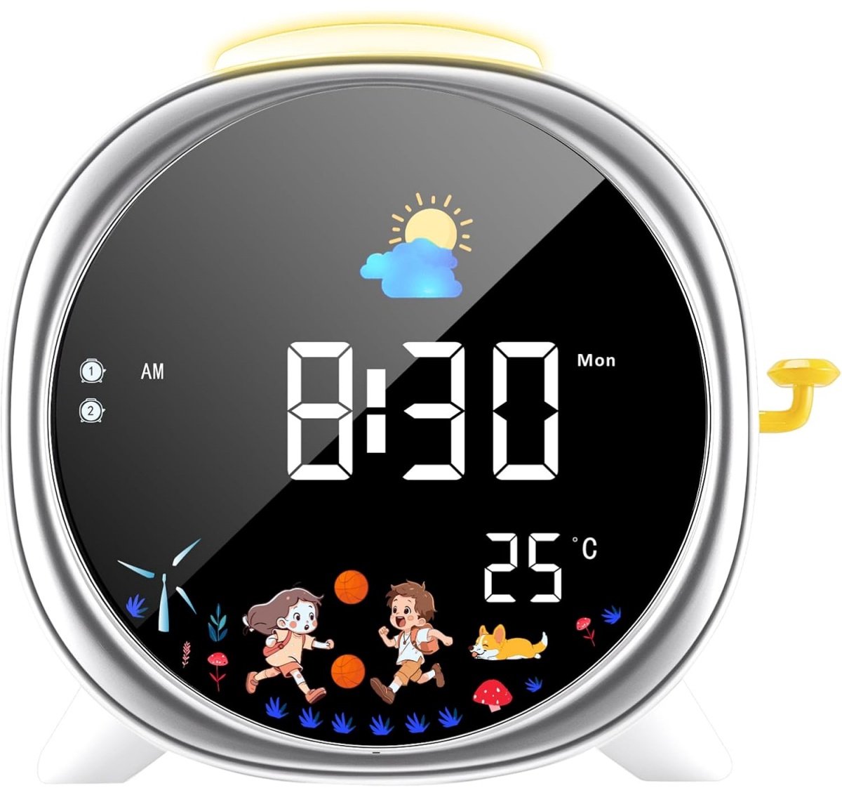 longziming -Educatieve Kinderwekker met Dag- en Nachtfunctie - Oplaadbaar - Dubbel Alarm & Snooze - Met Nachtlampje - Slaaptrainer voor Jongens en Meisjes