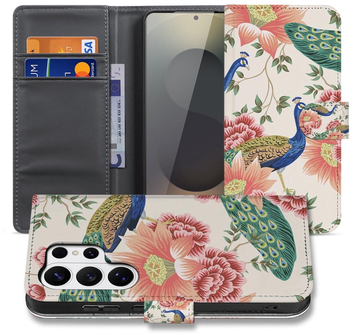 Portemonnee Hoesje Samsung Galaxy S26 Ultra Pink Peacock met Pasjeshouder