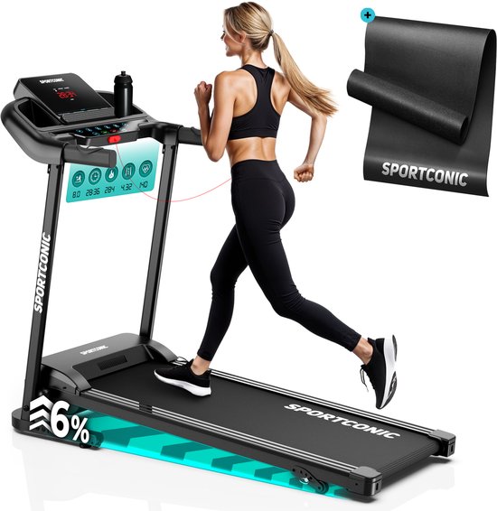Sportconic Loopband 1-12 km/u – Loopband Inklapbaar – Professionele Loopband voor Thuis – 12 Programma's – Met Hellingfunctie – Incl. LED-display, Hartslagmeter en Beschermmat
