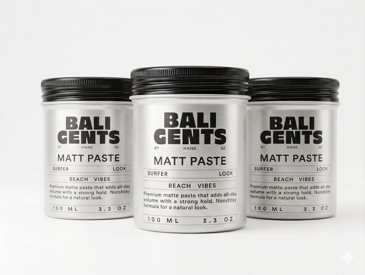 Bali Gents Matt Paste - 3-Pack (3 x 100ml) - Matte Haarwax voor Mannen - Sterke Hold & Natuurlijke Look - Surfer Look Styling Paste - Vegan & Cruelty-Free