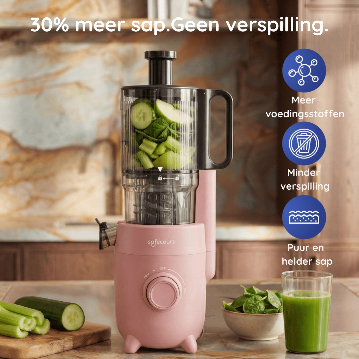 Safecourt Kitchen Slow Juicer - sapcentrifuge Roze thumbnail 4