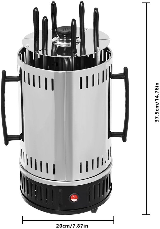 Verticale Elektrische Grill 1000W - Draaispit Grill met 6 Spiesen - Rookvrije Kebab & Shoarma Grill voor Thuis — afbeelding 2