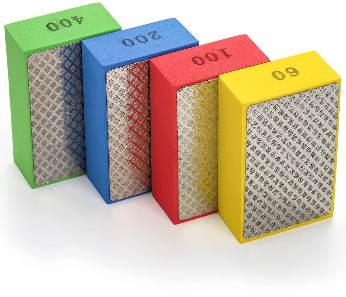 4 Pack Diamant Hand Polijst Pads - Schuurblokken voor Tegels, Graniet, Marmer en Keramisch Glas - 60, 100, 200, 400 Grit