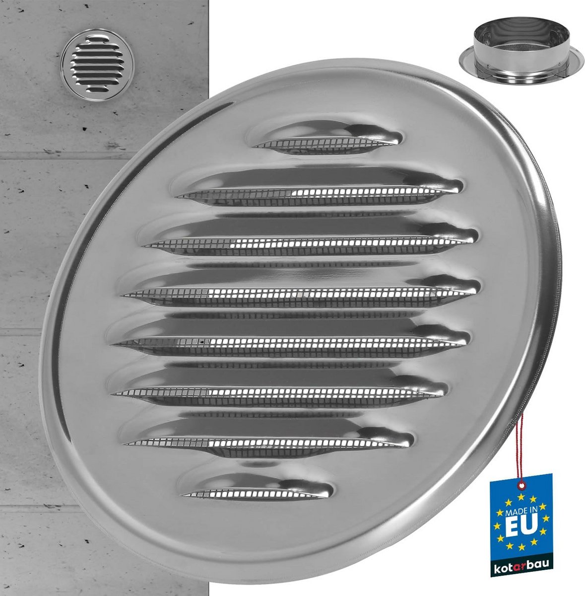 Rond Ventilatierooster 100 mm - Roestvrij Staal met Schroefflens - Bescherming tegen Insecten