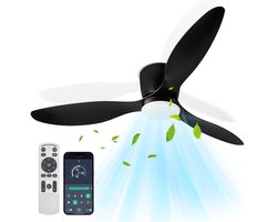 LED Plafond ventilator met Verlichting Ø132 cm Met Afstandsbediening - Plafondventilator met verlichting - 6 Snelheden - Zwart
