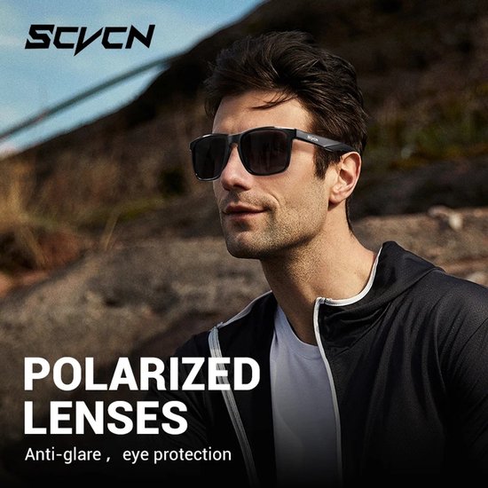SCVCN® S235-QTC-14 - Zonnebril Piloten - Gepolariseerd Wayfarer Classic Zonnebril - Rechthoekig - Bril Hipster| Vierkant Rechthoekige - Carnavalsbril - Festival bril - Retro Zonnebril - Zonnebril Dames & Heren - Zwart Montuur - Blauw Spiegel Glazen — afbeelding 5