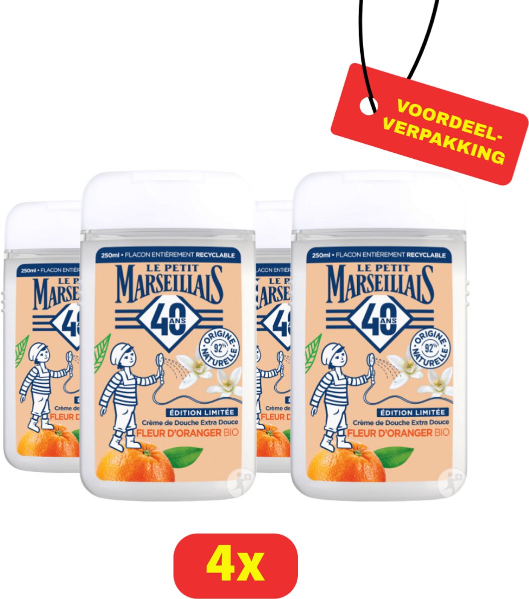 Le Petit Marseillais Douchegel - Biologisch - Oranjebloesem - 4 x 250ml - Voordeelverpakking