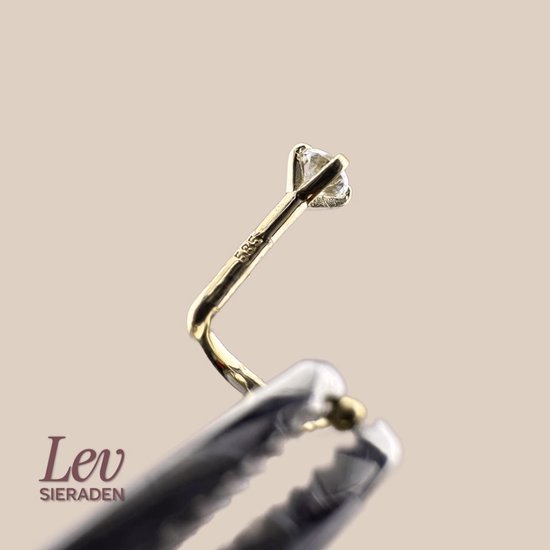 Lev Bijoux - Piercing de nez en or jaune 14 carats avec pierre en zircone - barre courbée