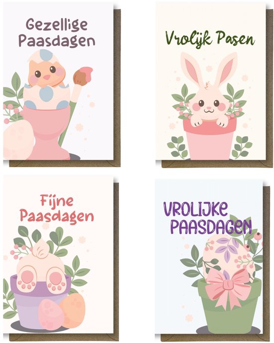 20 Luxe Vrolijk Pasen Wenskaarten - Paaskaarten - 12x17cm - gevouwen kaarten Inclusief gekleurde enveloppen