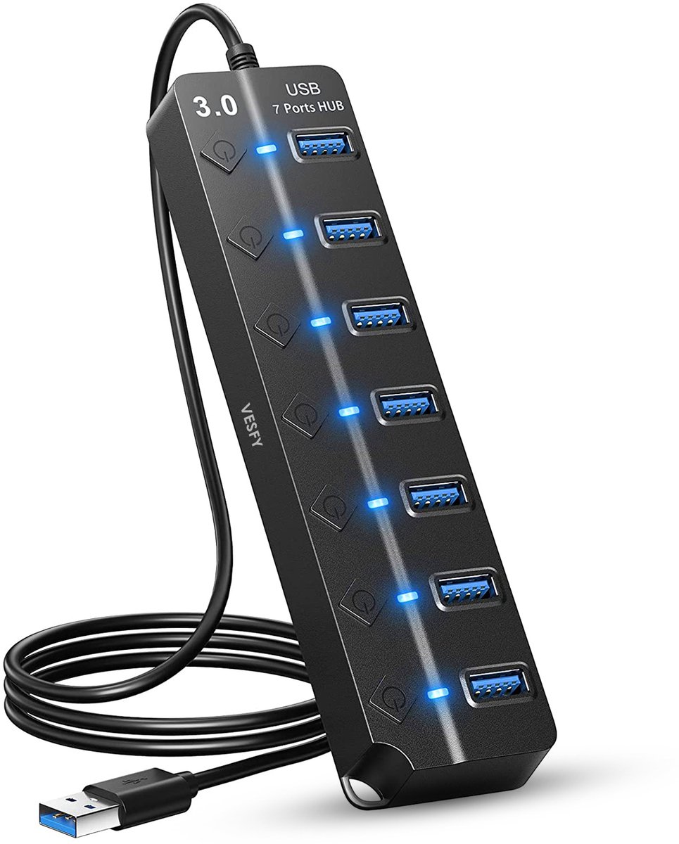 Pro USB Hub 3.0 met 7 poorten en Aan/Uit schakelaar - 30 cm kabel - 5 Gbps - Usb splitter - Usb hub 7 poorten