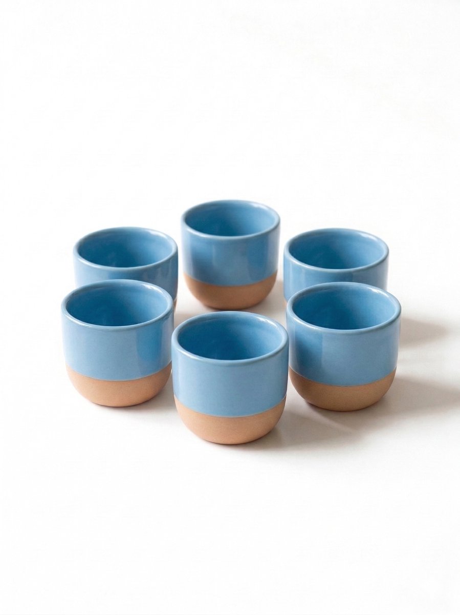 Proefer 6x Lichtblauw Keramieken Koffiekopjes – 180ml – Theekopjes Set – Steengoed Kopjes met Glazuur – Vaatwasser- & Magnetronbestendig – Moderne Koffie en Thee Kopjes