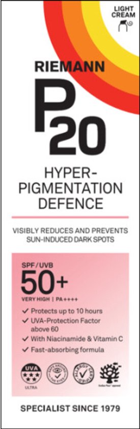 Riemann P20 Hyper-Pigmentation Defence crème met SPF 50+.