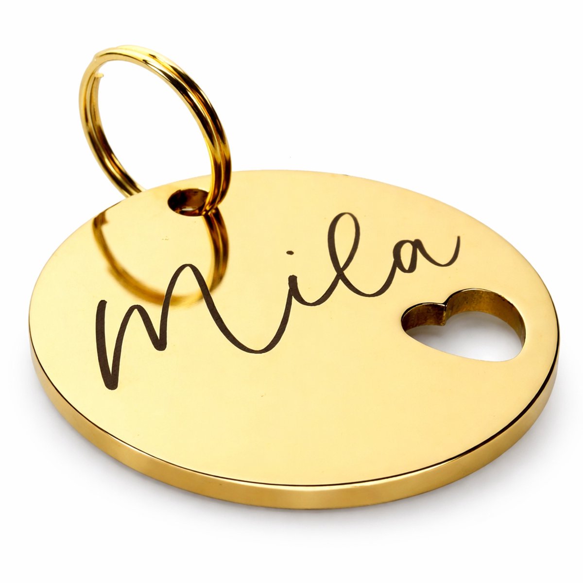 By Ollies dierenpenning goud - 30mm - RVS - met hartje - wandelen - hondenpenning