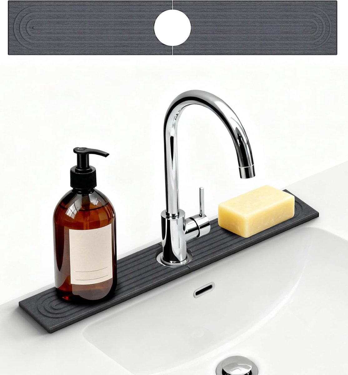 Ultiluxe® Afdruipmat - Kraanmat - Spoelbakmat - 60 x 10 x 0,9 cm - Diatomeeënaarde Mat - Sneldrogend - Spatbescherming - Grijs