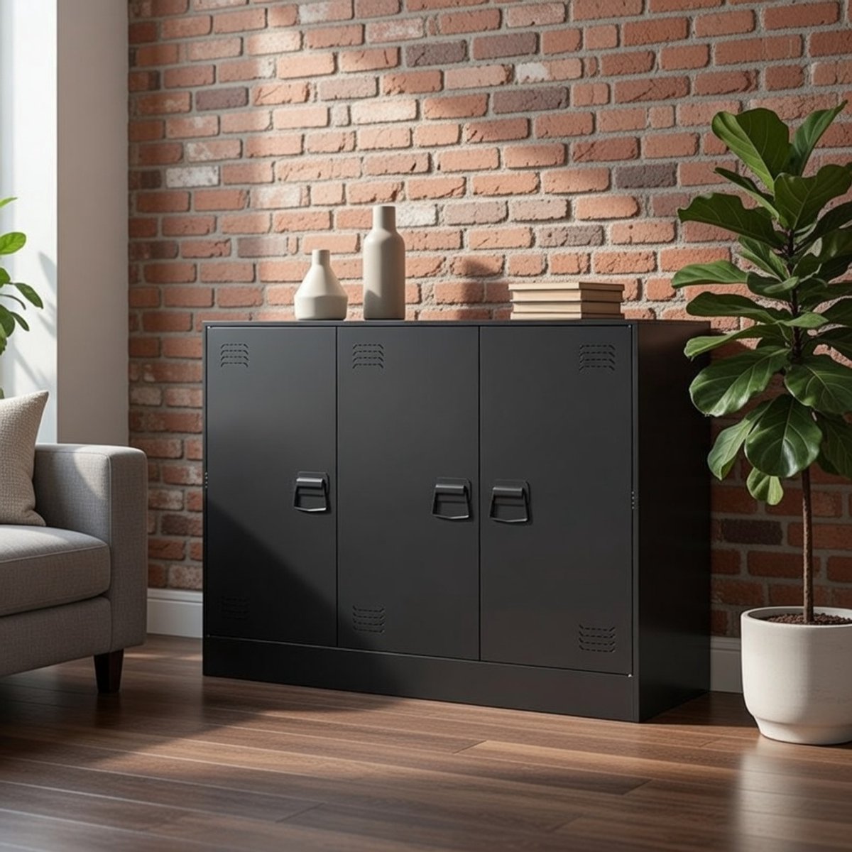 Modern Zwart Metalen Dressoir voor Woonkamer – Multifunctionele Highboard en Opbergkast met Stijlvolle Handgrepen – Robuust Gelegeerd Staal, 39x99x73 cm Novihome