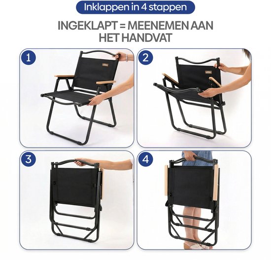 NIVADA Campingstoel 2pcs - Zwart - Opvouwbaar - 120kg Draagkracht - Tuinstoel - Strandstoel - Klapstoel — afbeelding 4