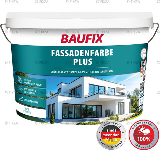 BAUFIX Gevelverf Plus Wit Mat 10L – Waterafstotend & Dampopen – Voor Baksteen, Beton & Stucwerk – Weerbestendige Buitenmuurverf