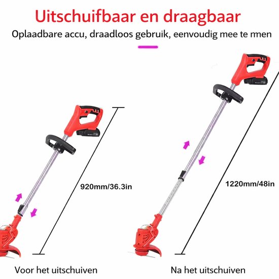 36V Grastrimmer - MAGICFOX - Draadloze -Telescopische steel - Verstelbare hoek - 3 Soorten messen — afbeelding 4