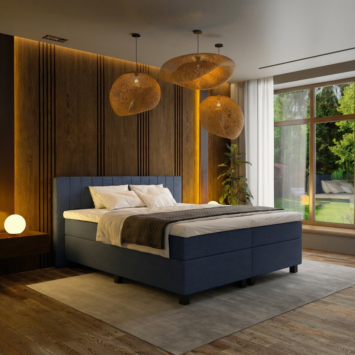 Mörgenn Boxspring Douze - Pocketvering - 12-Baans Hoofdbord - Donkerblauw - 180x200 cm - Inclusief Dekbed en Kussens