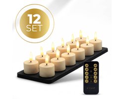 KENN® GlowPro™ Oplaadbare Waxinelichtjes – Tot 350 Branduren – Set van 12 – Ivoor – Met Afstandsbediening – Magnetisch Oplaadstation – Timer – Realistische Wax Look & Feel – LED Waxinelichtjes – Oplaadbare Theelichtjes – Oplaadbare Kaarsen – Horeca