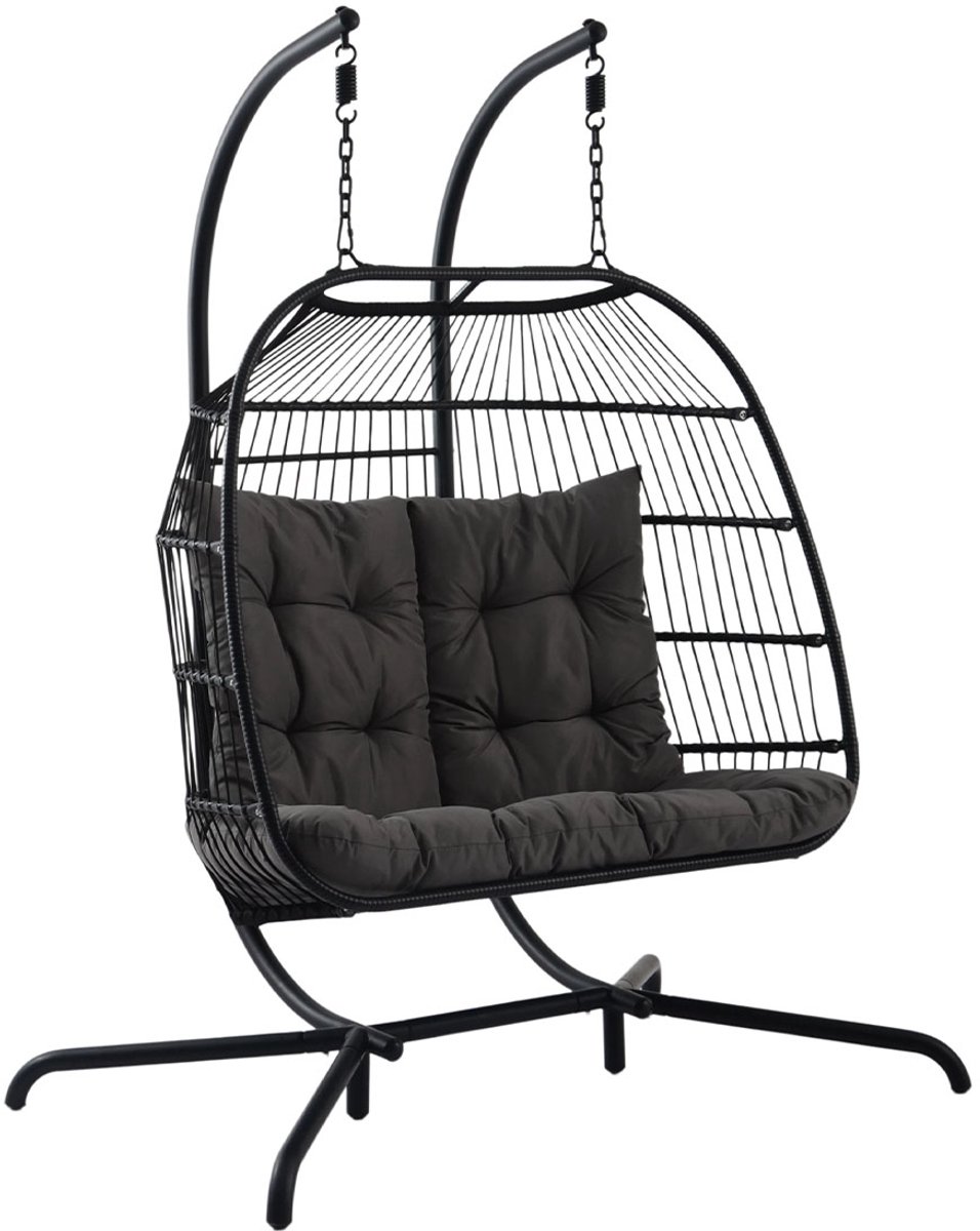Hangstoel Breeze – 2-Persoons Hangstoel met Standaard – Opvouwbare Egg Chair voor Balkon, Tuin en Terras – Comfortabele Schommelstoel met Kussens voor Binnen & Buiten