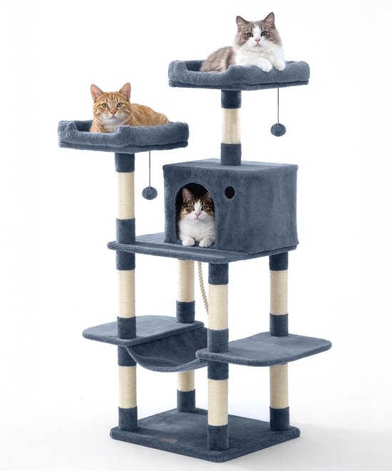 Jake and Jacky Griffoir pour Chats - Griffoir pour Chats - Meuble à Griffer - Arbre à Chats - Poteaux à Griffer - Maison pour Chats - Gris Foncé - 147 cm de Haut