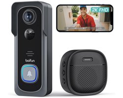 BOIFUN 2K Ultra HD Slimme Draadloze Video Deurbel Met Camera – Video Deurbel Zonder Abonnement – Video Deurbel met Camera – Deurbel Draadloos WiFi – 166° Breed Gezichtsveld – Incl. Gong