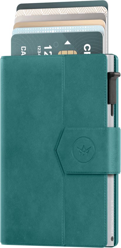 Prowallet Plus - Petrol - Porte-cartes pour 8 cartes, billets et monnaie - Extensible - Porte-cartes de crédit RFID - Porte-cartes Portemonnee, Porte-cartes Premium pour Hommes - Aluminium, Cuir synthétique - Incl. Boîte cadeau Luxe