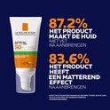 La Roche-Posay Anthelios UVMune 400 tube. Toont 87.2% product maakt huid niet vet en 83.6% product heeft matterend effect.