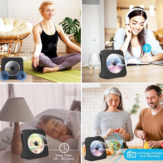 Bluetooth CD-Speler - Desktopdesign - Draagbare Radio-CD-Speler met Dubbele Luidsprekers en Timer - Ondersteunt CD/Bluetooth/FM/AUX/USB-Ingang - FM-Radio - Hoofdtelefoonaansluiting - Bluetooth-Overdracht — afbeelding 5