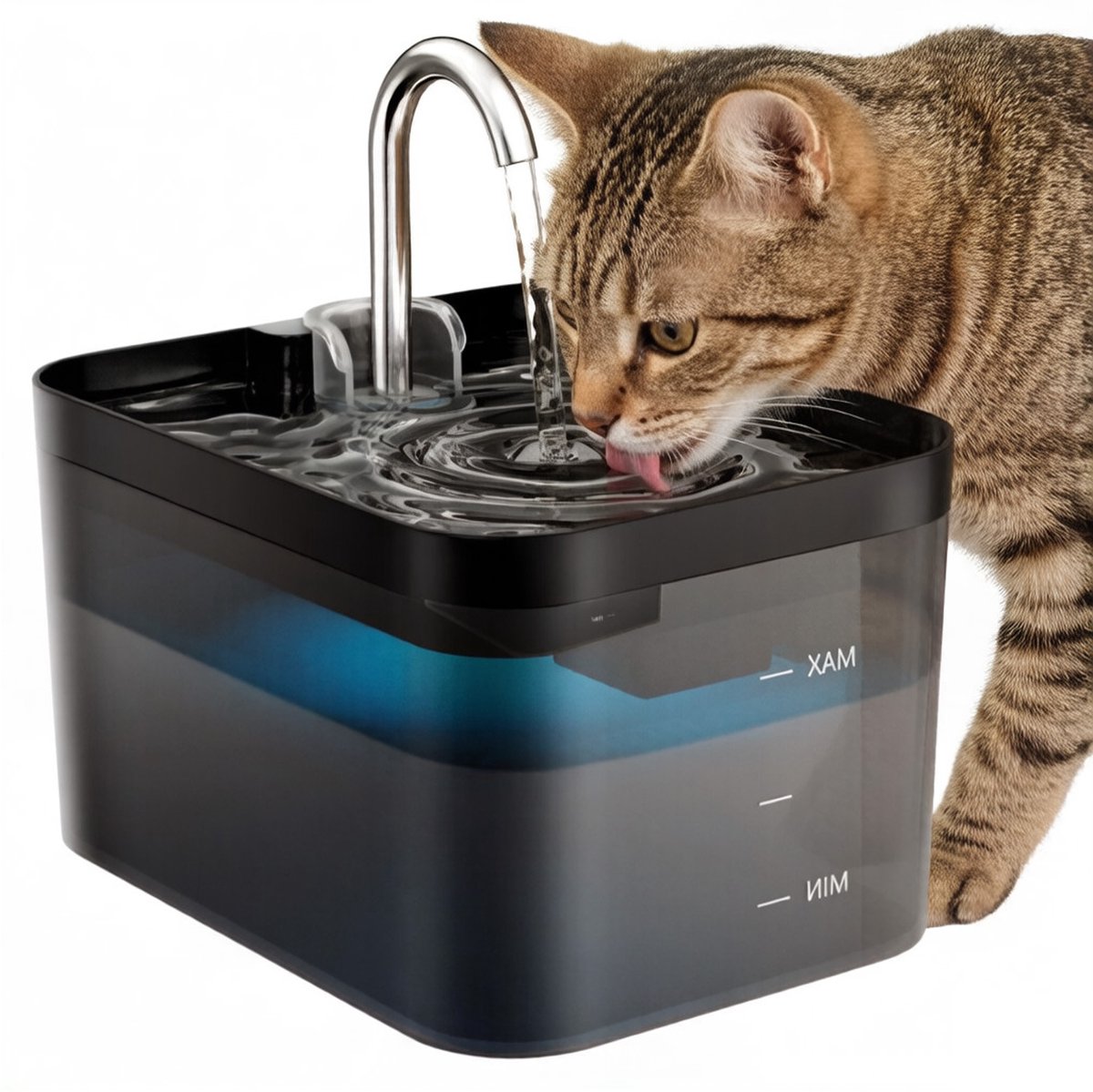 PawPoll® Drinkfontein Kat en Hond - Waterfontein - Waterdispenser - Waterbak - Drinkbak - Fluisterstil - Incl. Filter - Kattenfontein - 2.2 L - Zwart