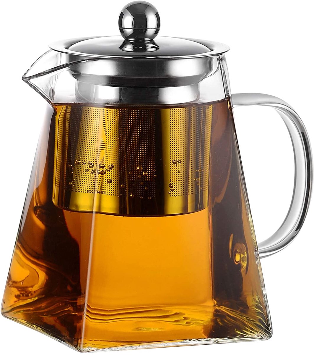 Theepot – Borosilicaatglas – Hittebestendig met roestvrijstalen infuser – 750 ml – Transparant