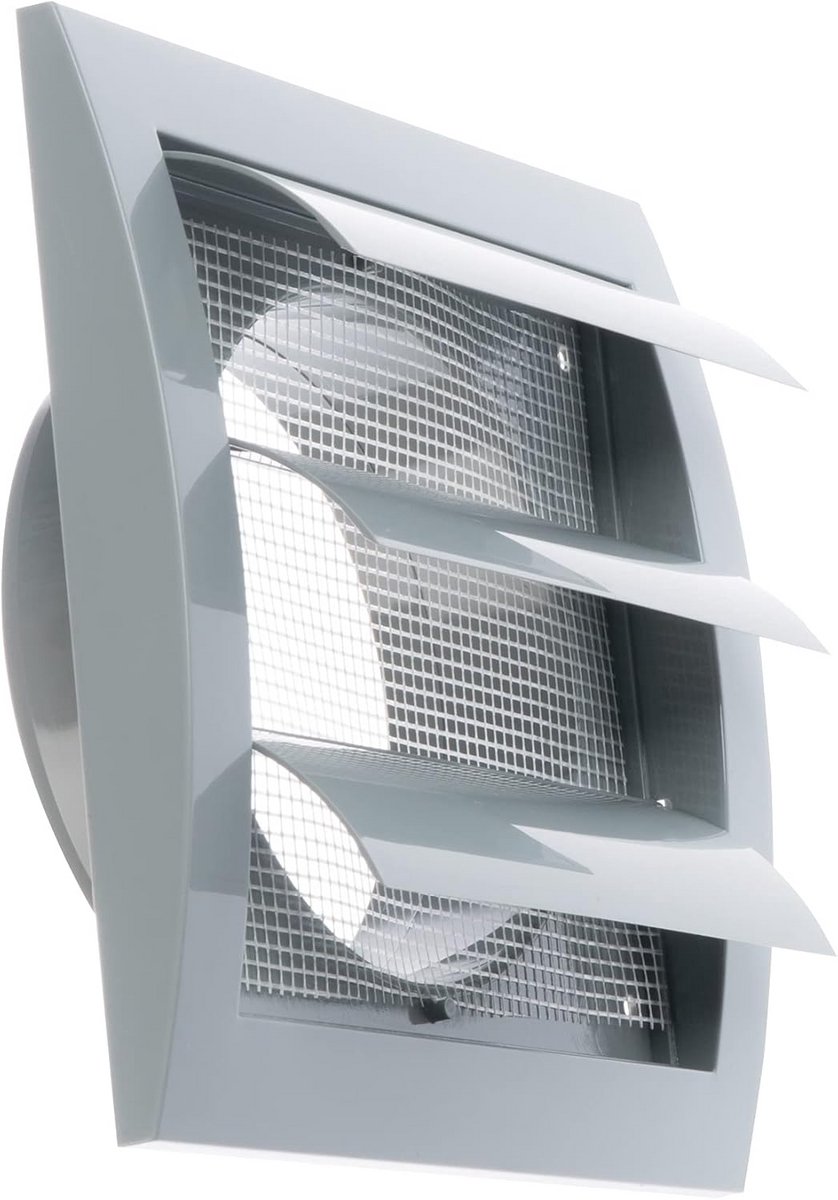 Grijs Ventilatierooster Ø 100 mm met Beweegbare Lamellen en Insectenbescherming