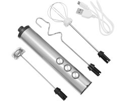 Daity 1 set bestaande uit een elektrische melkschuimer - een draagbare handgarde - een koffiemixer - USB-opladen - ergonomisch ontwerp met afneembare mengkop (zilver).