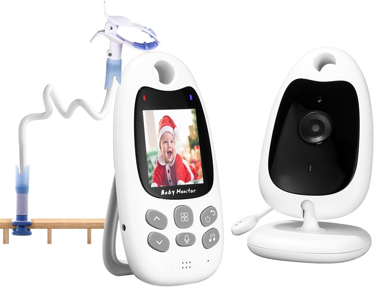 BOIFUN Babyphone - Babyfoon met camera - 2 inch scherm - Temperatuursensor - Nachtzicht babyfoon - Gegensprechanlage - Schlaflieder - Babyfoon met Houder