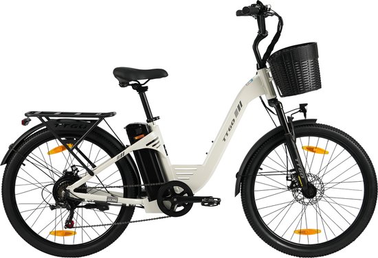 TTGO Elektrische Fiets - Tot 120 km Actieradius - 18Ah Accu - 26" stadsfiets - Shimano 7 Versnellingen - LCD Display - wit van TTGO — afbeelding 2