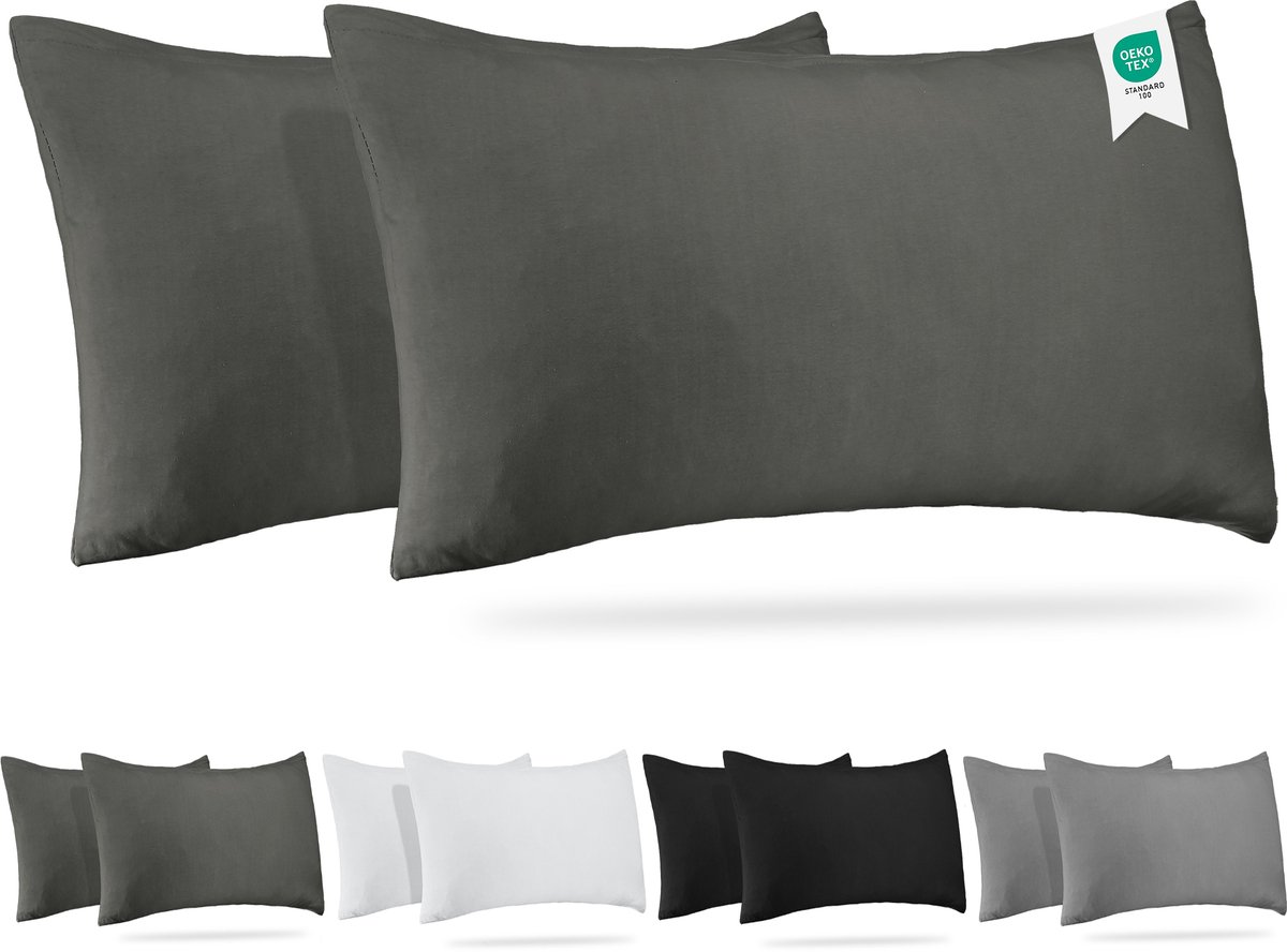 Barbons kussensloop 50x80 set van 2 - Jersey 165 g/m² kussenhoes - 100% Katoen - antraciet