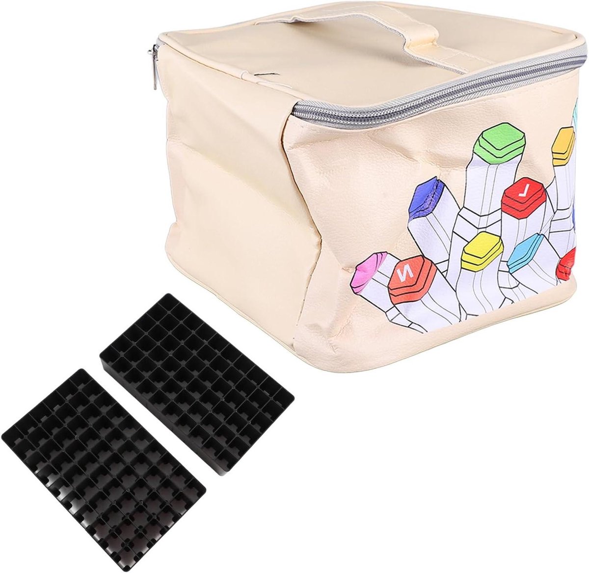 Opbergtas voor markeerstiften en pennen in PU leer met ruimte voor 120 kleuren - Handige etui voor markers - Aquarel penhouder met ritssluiting