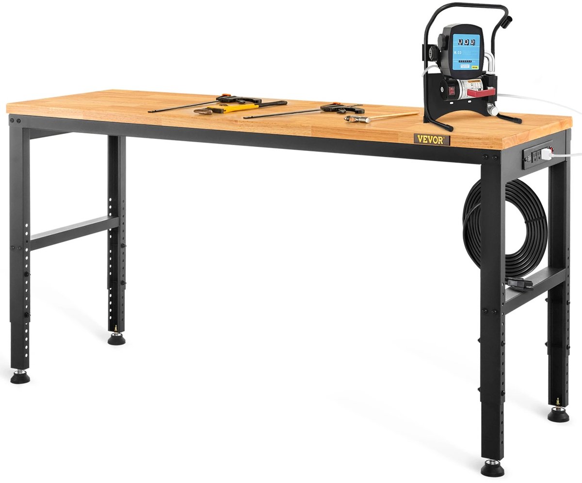 LabelOne Werkbank - Werktafel - 122x51 cm - in hoogte verstelbaar - ingebouwde stopcontacten & USB poorten - draagvermogen 900 kg