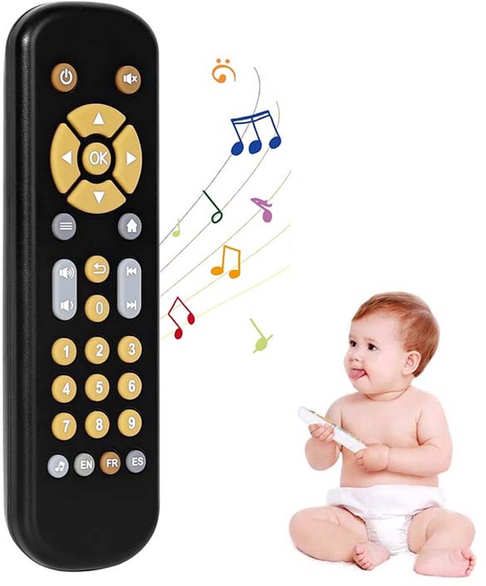 Baby Afstandsbediening Speelgoed - Met Licht, Geluid & 3 Talen (EN/FR/ES) - Educatief Ontwikkelingsspeelgoed voor Baby‘s vanaf 6 Maanden (Zwart)