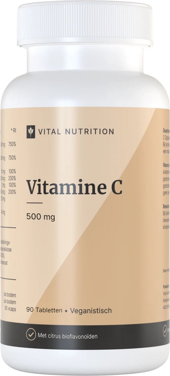 Vital Nutrition Vitamine C 500 mg - Met citrus bioflavonoïden - Goed opneembaar - Synergetische formule - 90 tabletten