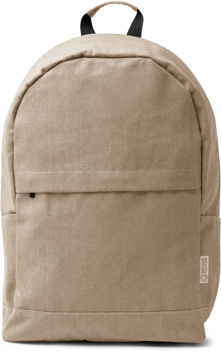 Rugzak gerecycled katoen antidiefstal, hoofdvak met laptopvak, 20 liter. Beige