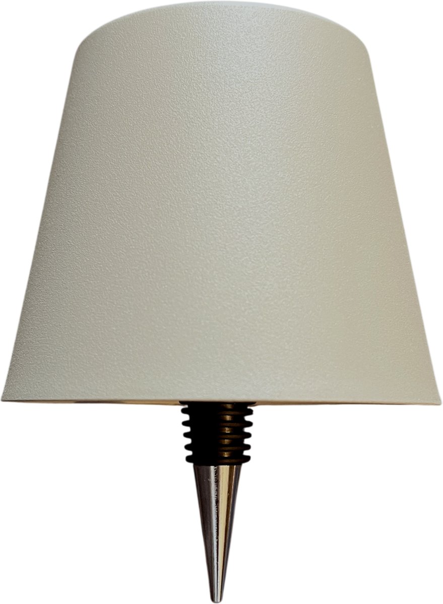 Draadloze Design Tafellamp – 3 Lichtkleuren – Geborsteld Metaal – Grote batterij 2600mAh – Beige – IP54 Spatwaterdicht – LED Fleslamp – Oplaadbaar – Touch bediening – Sfeerverlichting voor Binnen & Buiten