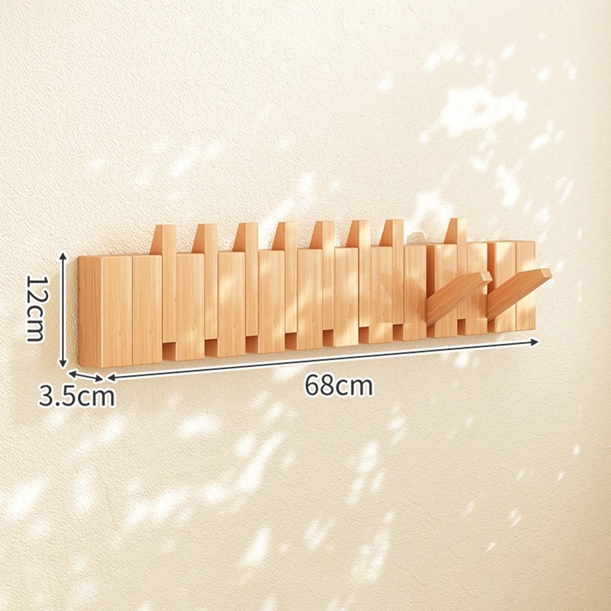 Telestore - Piano kapstok - Stijlvolle Wandkapstok met Inklapbare Haken – Ruimtebesparend & Elegant - 10 haken - licht eiken hout