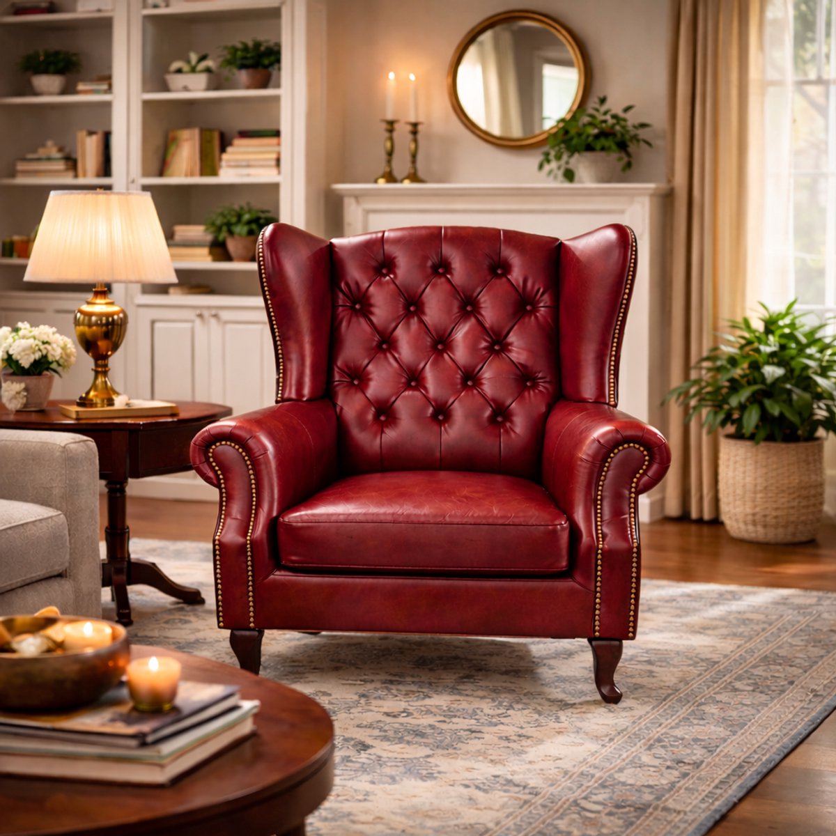Chesterfield Fauteuil - Rood - Leer - Stoel Chesterfield - Chesterfield Meubel - Arm Chair
