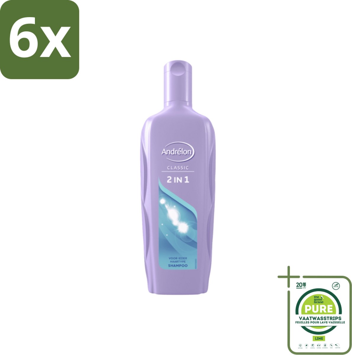 Andrélon – Shampoo – 2-in-1 – 450 ml - Voordeelverpakking - 6 stuks - Shampoo 2 in 1 - Haar reinigen