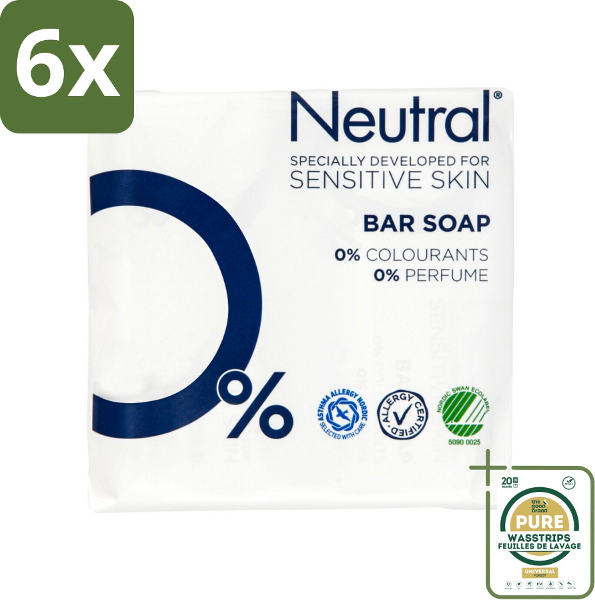 Neutral Zeeptablet 2 x 100 gr - Voordeelverpakking - 6 stuks - Zeep - Zeep parfumvrij