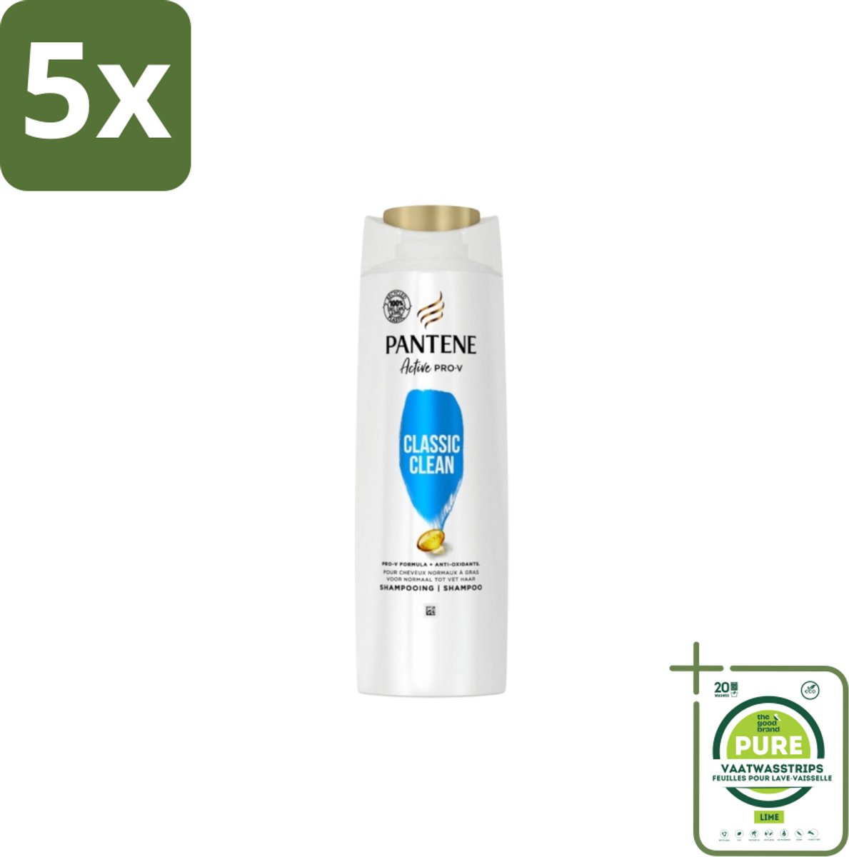 5 x Pantene – Shampoo – 3-in-1 Volume – 225 ml - Grootverpakking - 3-in-1 Shampoo - Volume Shampoo - Haarverzorging - Haarversterken - Haarvoeding