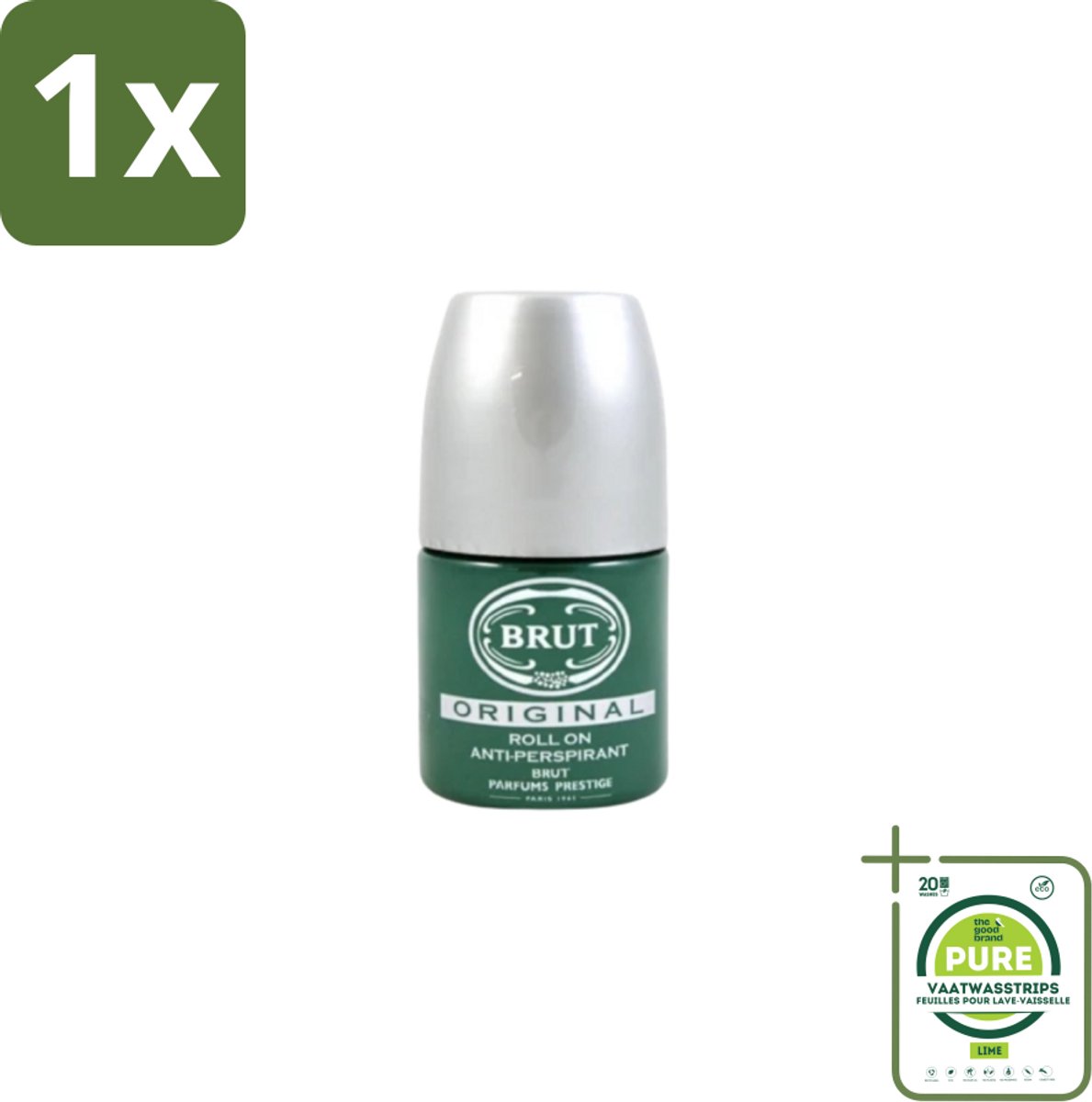 1 x Brut – Deodorant Roll-On – Original – Glas – 50 ml - Deodorant Voor Mannen - Zweetgeur Bestrijding - Fris Gevoel - Klassieke Geur - Roll-on Deodorant